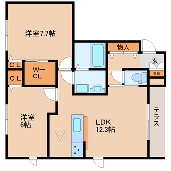 間取図 近鉄京都線/山田川駅 徒歩20分 1階 築9年