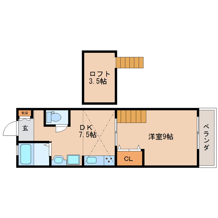 間取図 近鉄難波線・奈良線/大和西大寺駅 徒歩12分 2階 築9年