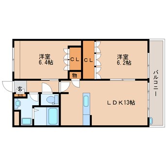 間取図 近鉄橿原線/尼ケ辻駅 徒歩13分 2階 築15年