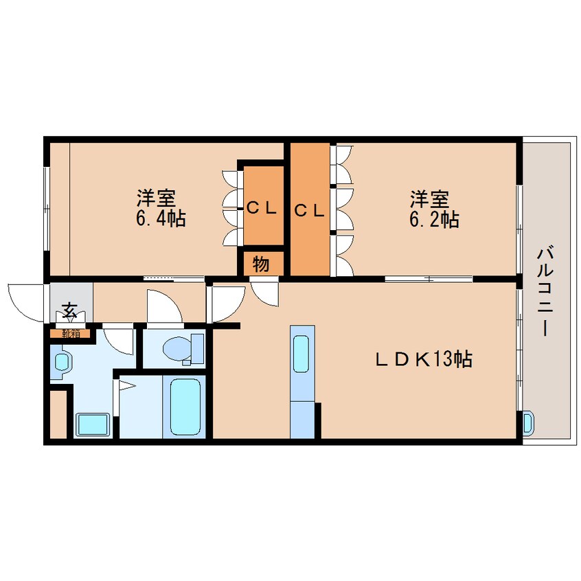 間取図 近鉄橿原線/尼ケ辻駅 徒歩13分 2階 築15年