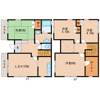 間取図 近鉄難波線・奈良線/菖蒲池駅 徒歩9分 1-2階 築32年