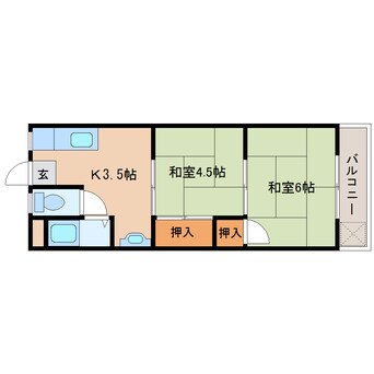 間取図 近鉄橿原線/西ノ京駅 徒歩14分 2階 築47年