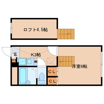 間取図 近鉄京都線/山田川駅 徒歩9分 1階 築19年