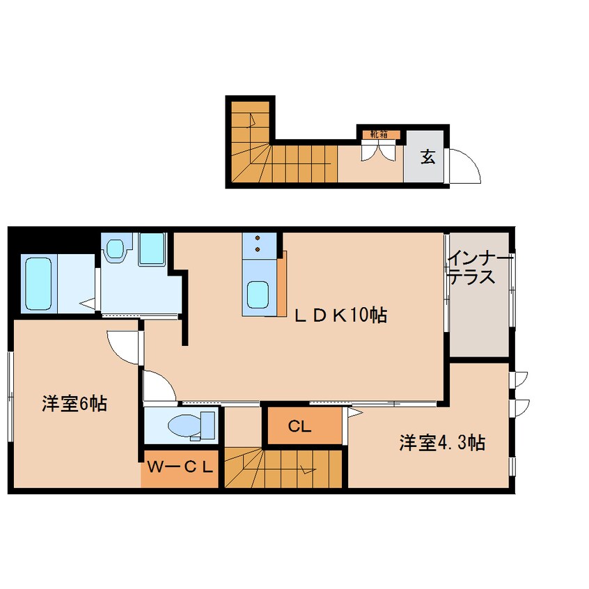 間取図 近鉄京都線/大和西大寺駅 バス14分平城中山北口下車:停歩2分 2階 築3年