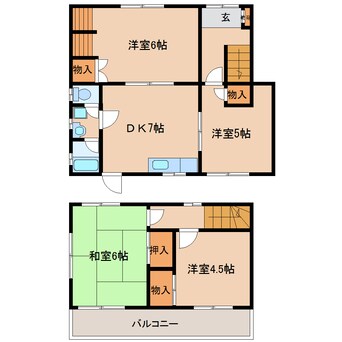 間取図 近鉄橿原線/西ノ京駅 徒歩16分 1-2階 築47年