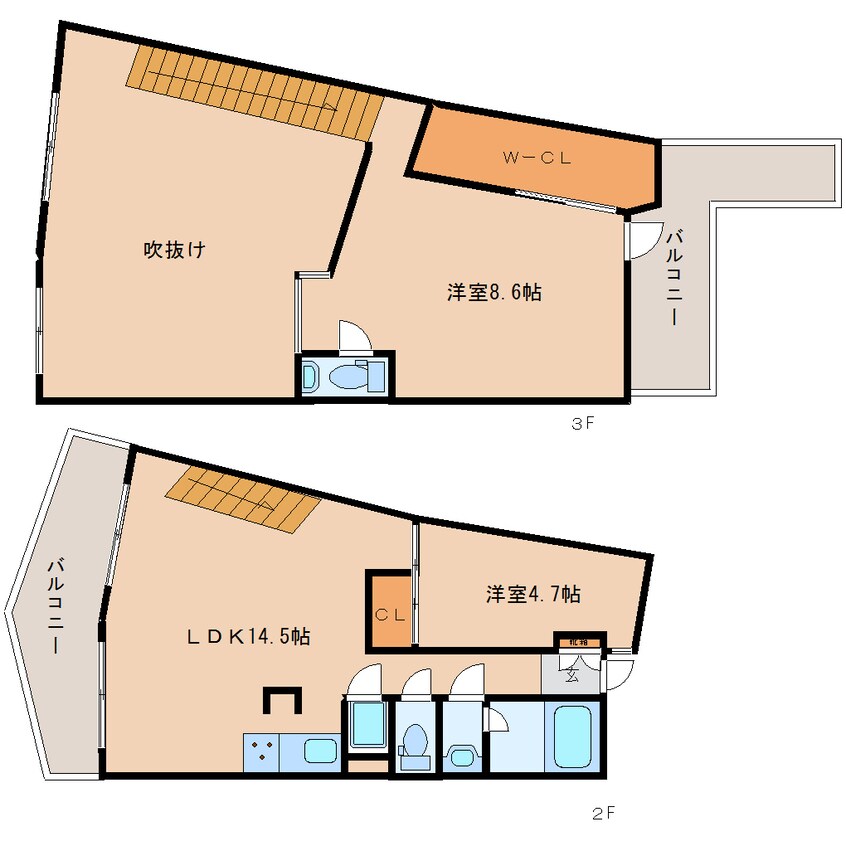 間取図 近鉄難波線・奈良線/菖蒲池駅 徒歩36分 2階 築22年