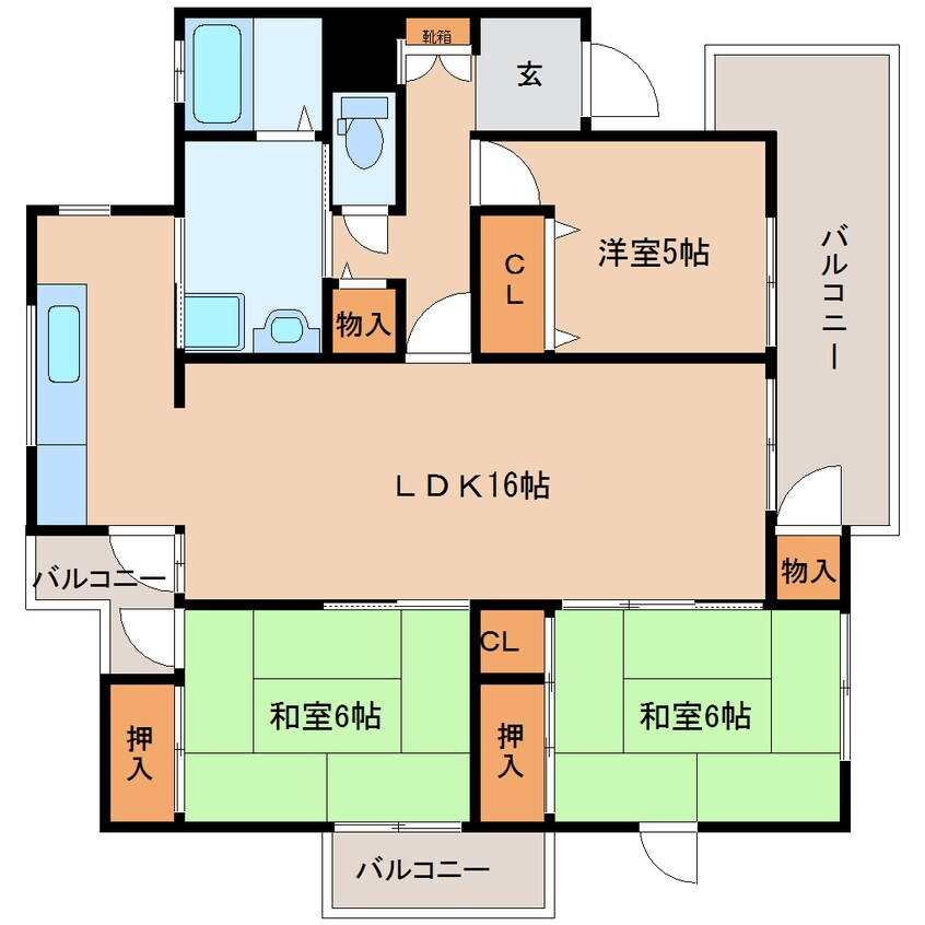 間取図 近鉄難波線・奈良線/菖蒲池駅 徒歩8分 3階 築41年