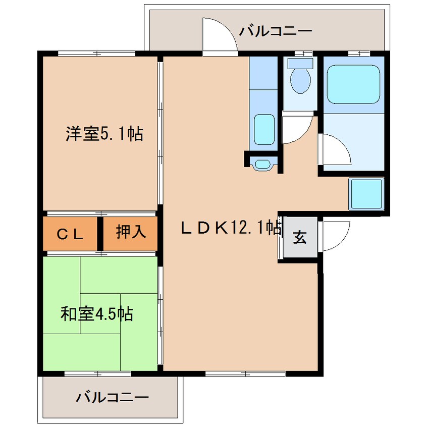 間取図 近鉄京都線/高の原駅 徒歩17分 4階 築50年