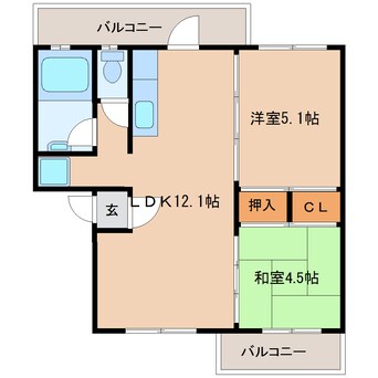 間取図 近鉄京都線/高の原駅 徒歩17分 5階 築50年