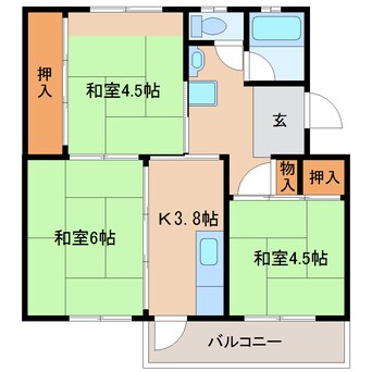 間取図 近鉄京都線/高の原駅 徒歩17分 3階 築50年