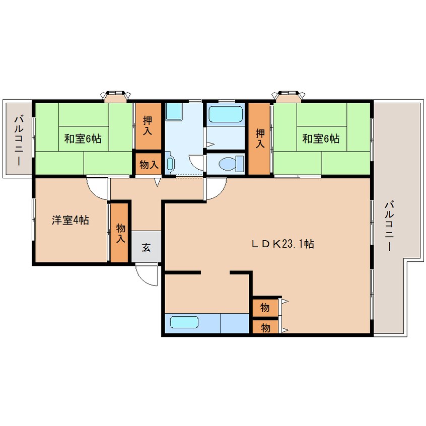 間取図 近鉄京都線/高の原駅 バス6分左京1丁目下車:停歩2分 4階 築28年