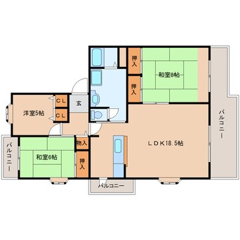 間取図 近鉄京都線/高の原駅 バス6分左京1丁目下車:停歩2分 3階 築28年