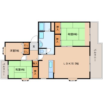 間取図 近鉄京都線/高の原駅 バス6分左京1丁目下車:停歩2分 1階 築28年