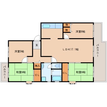 間取図 近鉄京都線/高の原駅 バス6分左京1丁目下車:停歩2分 3階 築28年