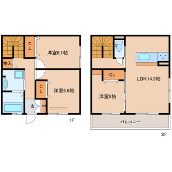 間取図 近鉄橿原線/尼ケ辻駅 徒歩14分 1-2階 築2年