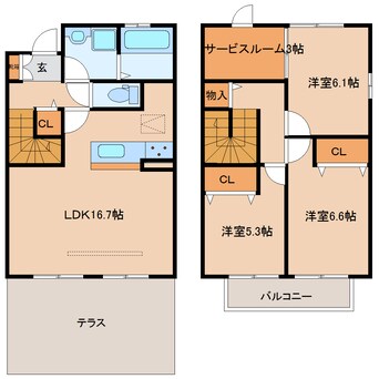 間取図 近鉄難波線・奈良線/大和西大寺駅 徒歩16分 1-2階 築2年