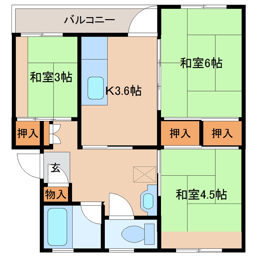 間取図 近鉄京都線/高の原駅 徒歩9分 3階 築51年