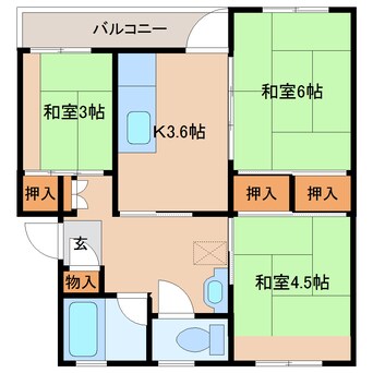 間取図 近鉄京都線/高の原駅 徒歩9分 4階 築51年