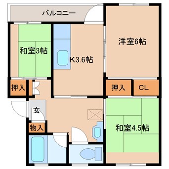 間取図 近鉄京都線/高の原駅 徒歩9分 4階 築51年