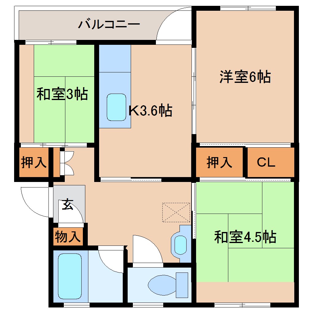 間取り図 近鉄京都線/高の原駅 徒歩9分 2階 築51年