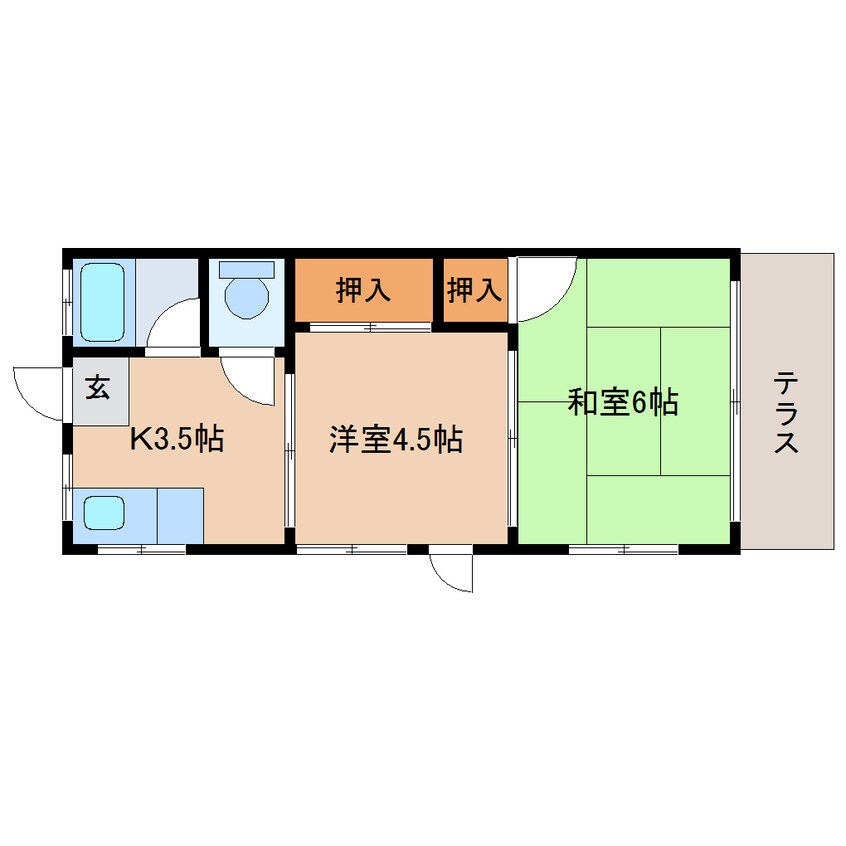 間取図 近鉄難波線・奈良線/菖蒲池駅 徒歩8分 1階 築44年