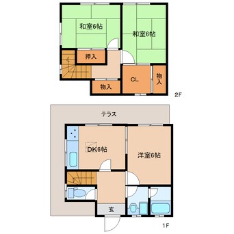 間取図 近鉄難波線・奈良線/菖蒲池駅 徒歩7分 1-2階 築37年