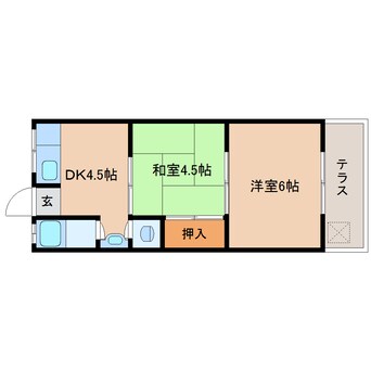 間取図 近鉄難波線・奈良線/大和西大寺駅 徒歩13分 1階 築44年