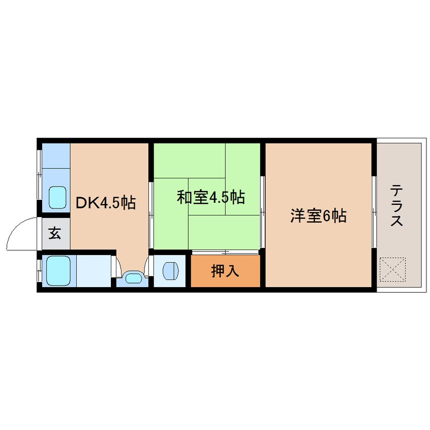 間取図 近鉄難波線・奈良線/大和西大寺駅 徒歩13分 1階 築44年