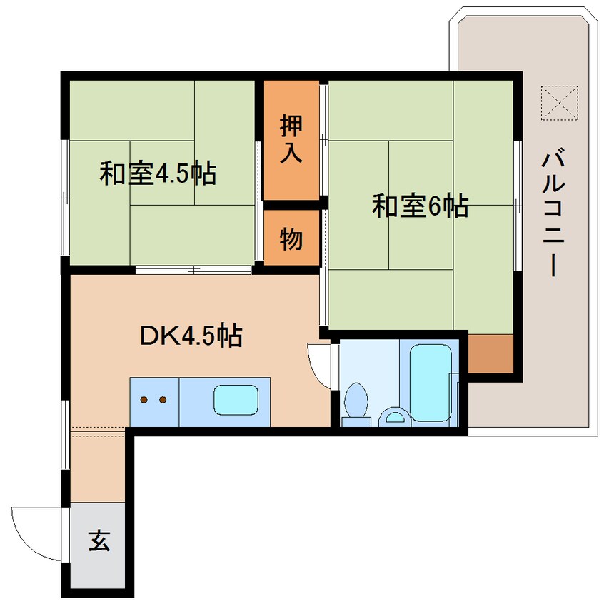 間取図 近鉄難波線・奈良線/大和西大寺駅 徒歩15分 5階 築46年