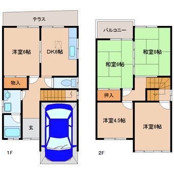 間取図 近鉄橿原線/西ノ京駅 徒歩21分 1-2階 築37年