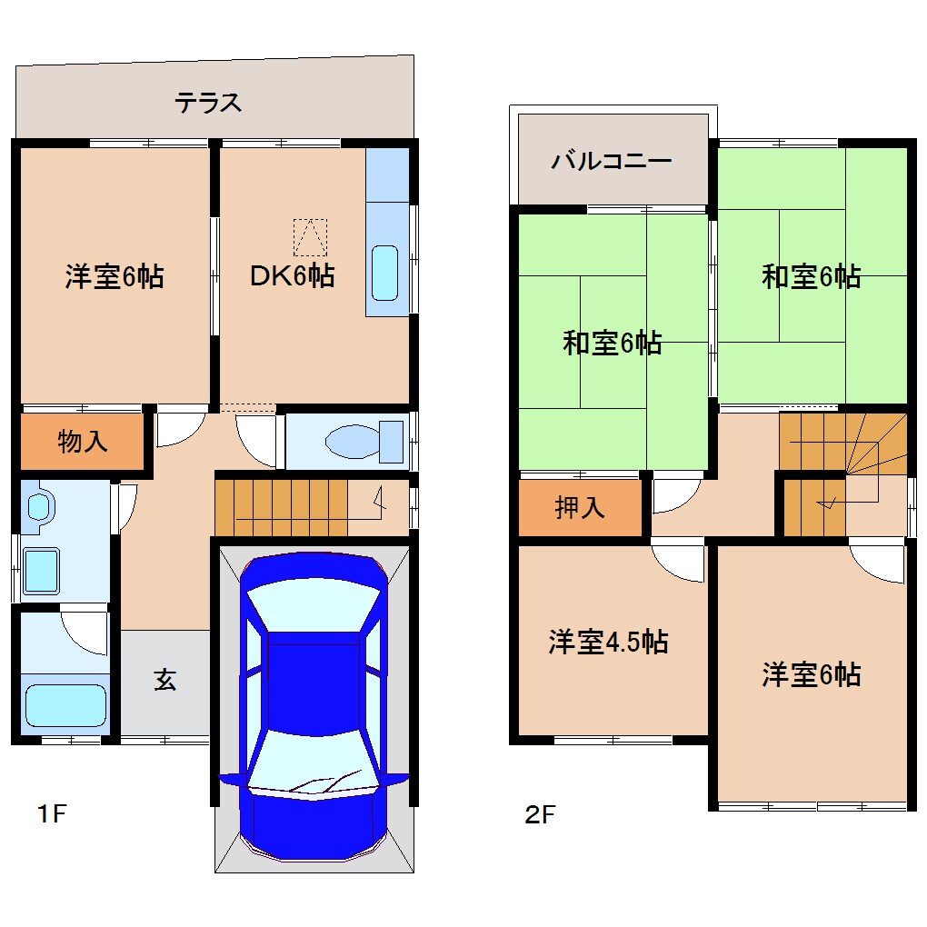 間取り図 近鉄橿原線/西ノ京駅 徒歩21分 1-2階 築37年