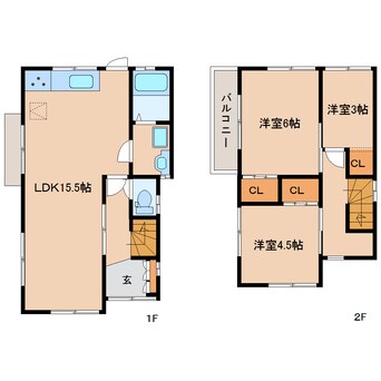 間取図 近鉄橿原線/西ノ京駅 徒歩20分 1-2階 築46年