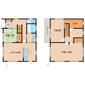 間取図 近鉄京都線/新祝園駅 徒歩3分 1-2階 築19年