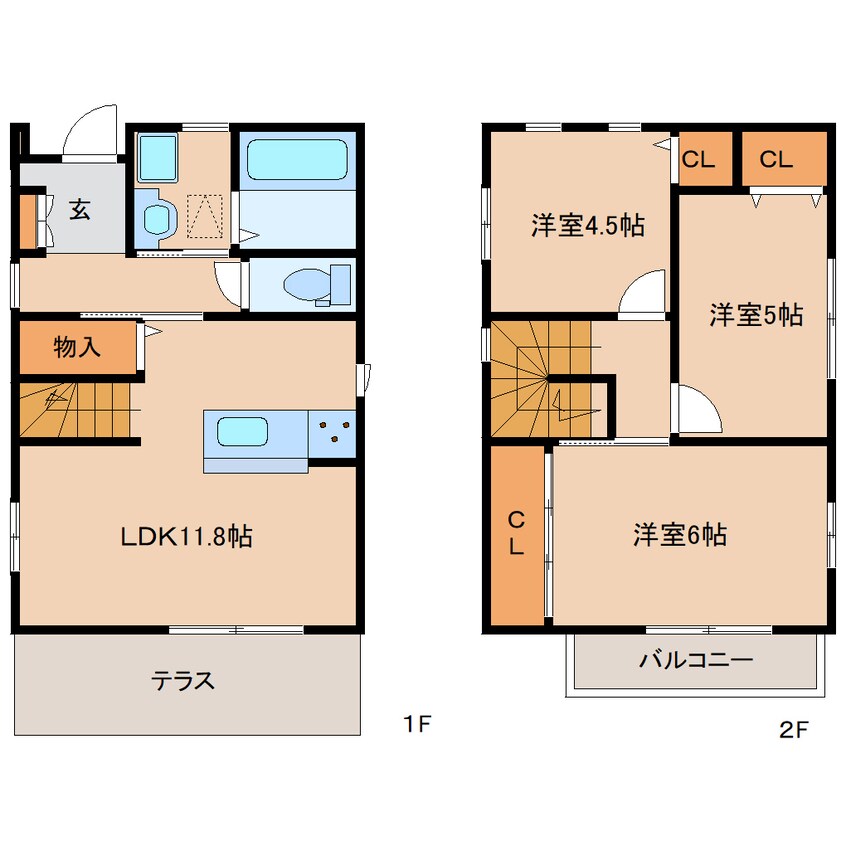 間取図 学研都市線<片町線>・JR東西線/西木津駅 徒歩6分 1-2階 1年未満