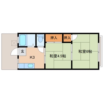 間取図 近鉄難波線・奈良線/大和西大寺駅 徒歩5分 2階 築46年