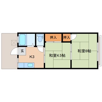 間取図 近鉄難波線・奈良線/大和西大寺駅 徒歩5分 2階 築46年