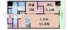 アーバネックス南森町WEST 2LDKの間取り