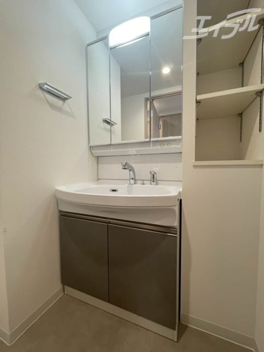 収納付き三面鏡付きのドレッサータイプの洗面台！ ソルテラス本庄西クレアスト