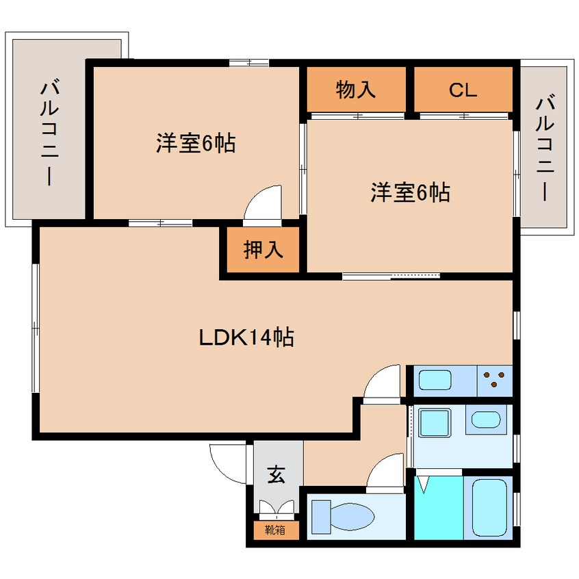 間取図 近鉄大阪線（近畿）/大和高田駅 徒歩15分 2階 築28年