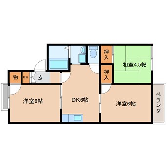 間取図 近鉄南大阪線/尺土駅 徒歩18分 2階 築28年