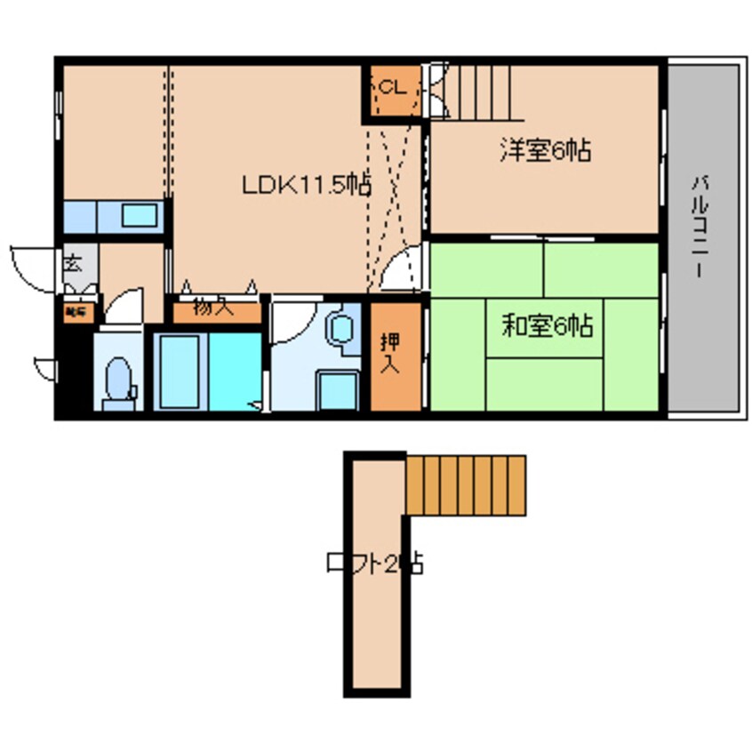 間取図 和歌山線/五条駅 徒歩15分 2階 築23年