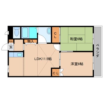 間取図 和歌山線/五条駅 徒歩15分 2階 築23年