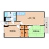 近鉄南大阪線/高田市駅 徒歩7分 2階 築27年 2LDKの間取り