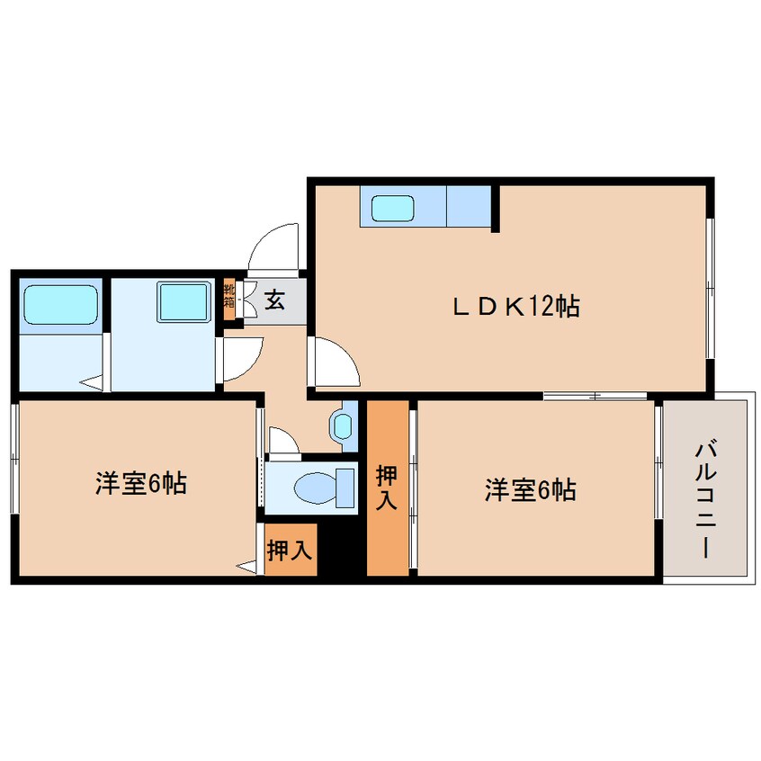 間取図 近鉄大阪線（近畿）/大和高田駅 徒歩16分 2階 築33年