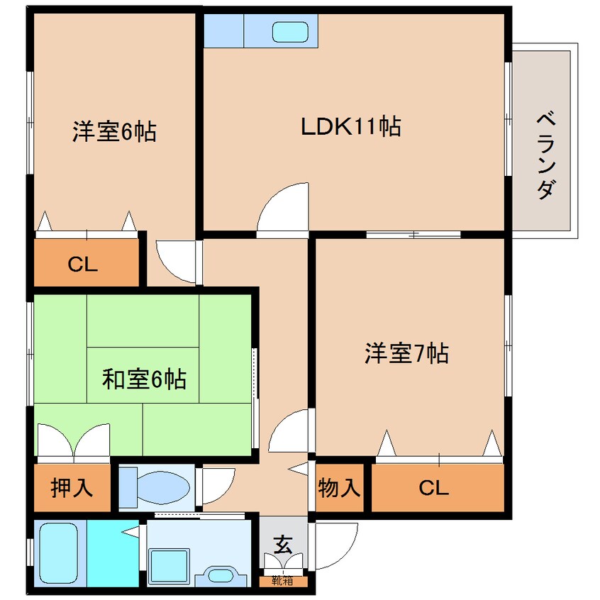 間取図 近鉄大阪線（近畿）/築山駅 徒歩6分 1階 築25年