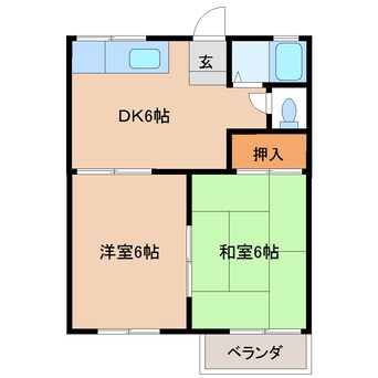間取図 近鉄南大阪線/高田市駅 徒歩10分 2階 築43年