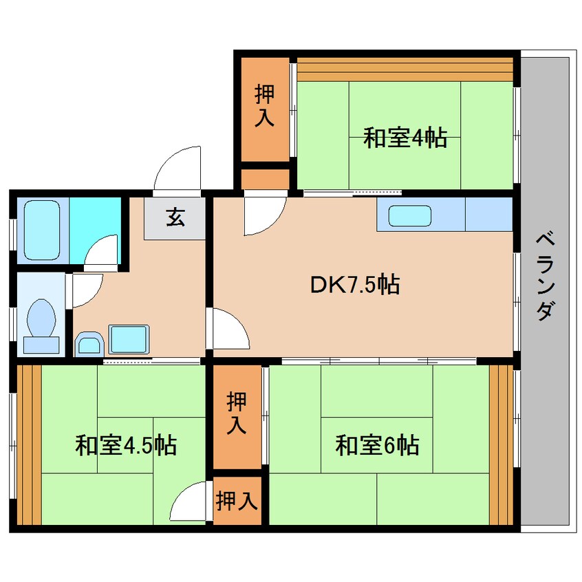 間取図 近鉄南大阪線/尺土駅 徒歩7分 3階 築46年