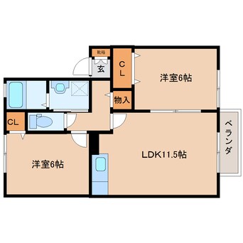 間取図 和歌山線/大和二見駅 徒歩3分 2階 築23年