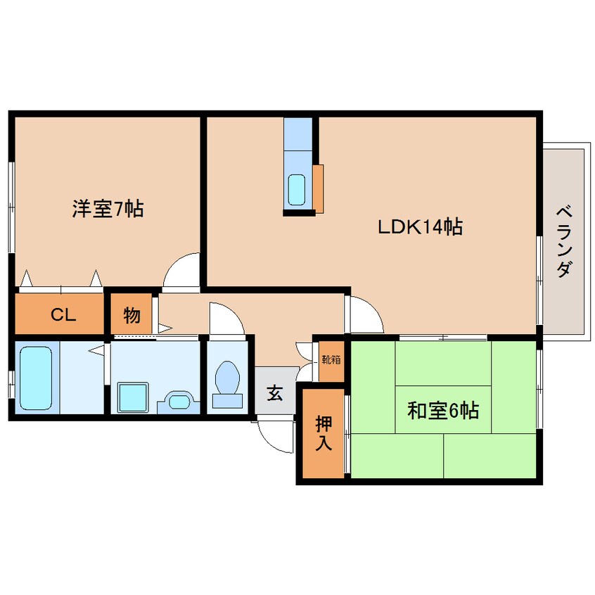 間取図 和歌山線/大和新庄駅 徒歩8分 2階 築20年