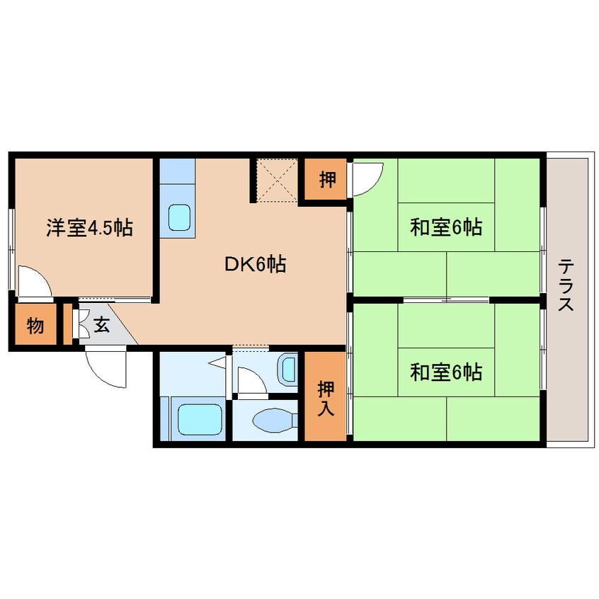 間取図 近鉄南大阪線/高田市駅 徒歩17分 1階 築36年